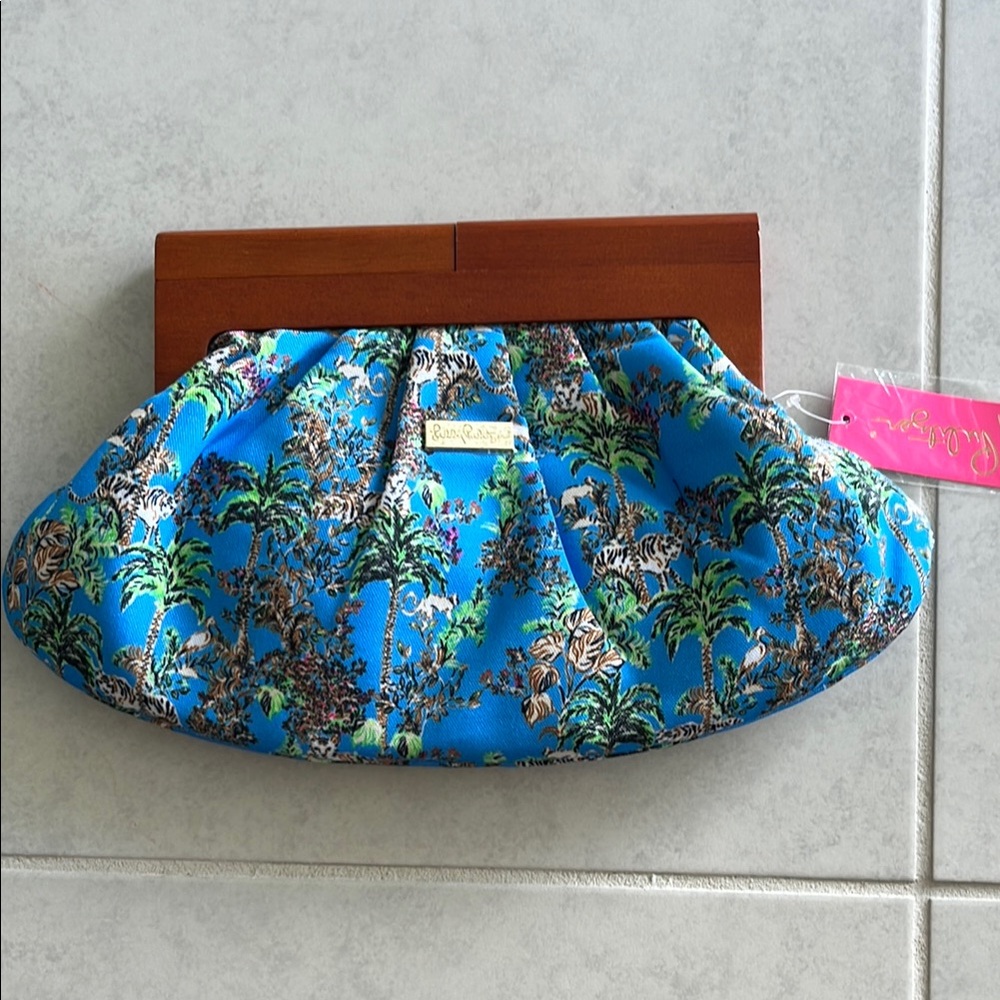 Lilly Pulitzer Blue and Green Tropical Clutch